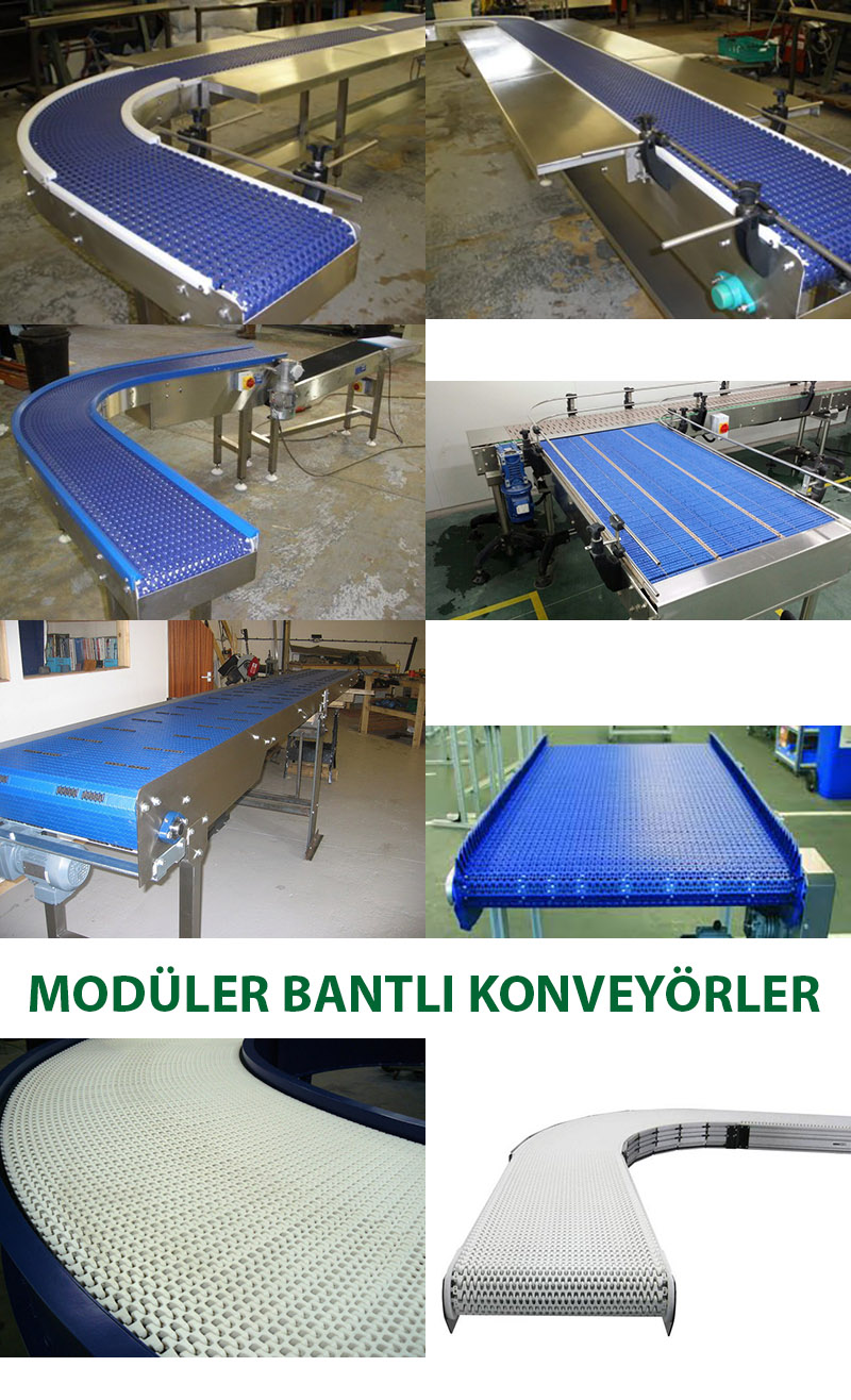 Modüler Konveyör,  Modüler bantlı Dönüşlü Konveyörler, Modüler Bantlı Konveyörler, Modüler Dönüşlü Konveyörler