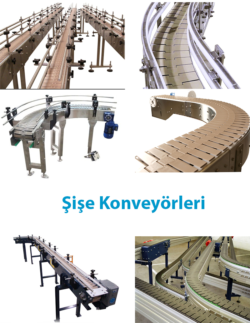 Şişe Konveyörleri, Şişe Taşıma Konveyörü, Komple Şişeleme Hatları imali, Şişe Taşıma Konveyörleri, Dolum Makinası Konveyörleri, Etiketleme Konveyörü